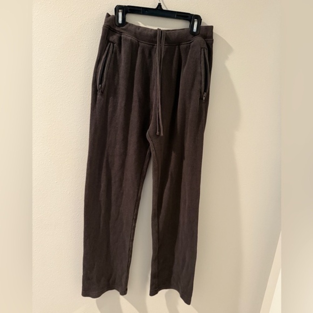 SKIMS Women's Small Waffle Knit Brown Lounge Pants Zipper‎ Pockets Comfy Casual